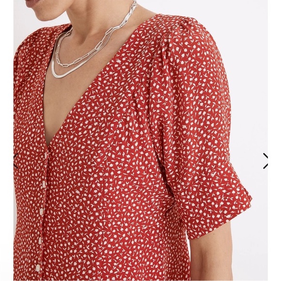 Madewell 100% Silk Floral Print Red Mini Dress Park Picnic size 8 retro boho - Picture 9 of 12